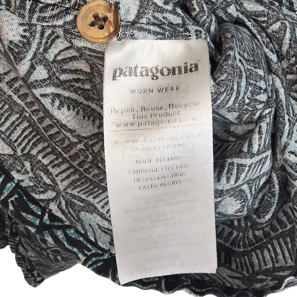 Patagonia Back Step Shirt Mens XXL Black Blue Hemp Organic Cotton Aloha Camp - Picture 5 of 10